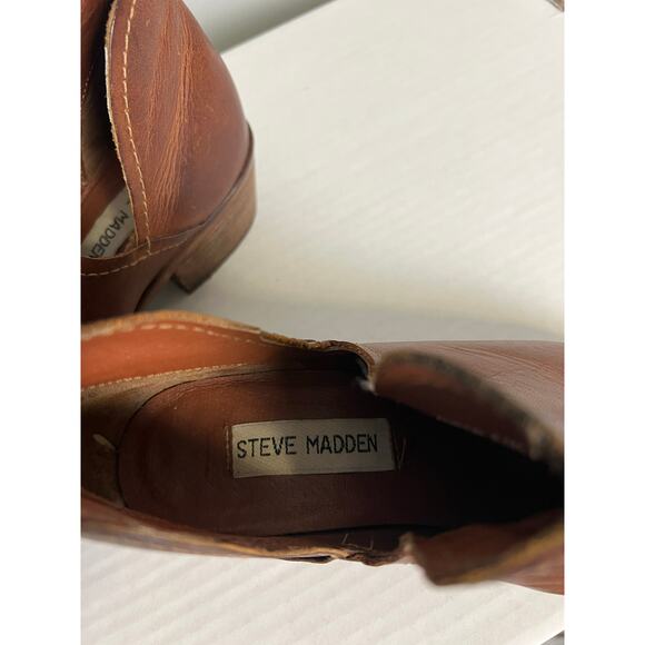 Steve Madden Brown Leather Ankle Boots Booties Pointed Toe Elven Cognac 6.5 - Picture 7 of 8